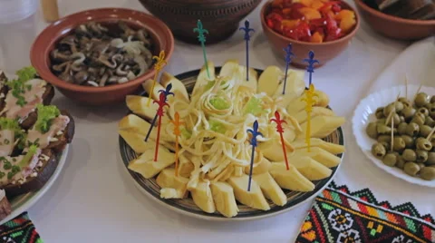 Canapes Snacks on a Buffet Table Stock Footage 61878749