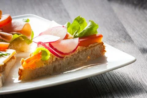 Canapes on table, spring day light Stock Photos