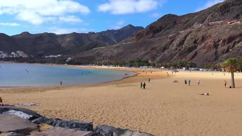 Canary Islands, access to the open sea, beach, yellow sand from the Sahara Stock Footage 329317221