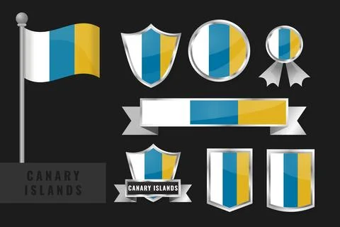 Canary Islands flag set. Collection of Canary Islands national emblems. Fla.. Stock Illustration