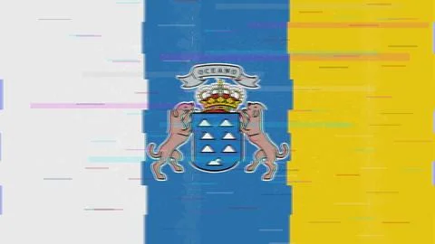 Canary Islands Glitch Flag Vector - RGB Split Digital Video Frame Design Stock Illustration