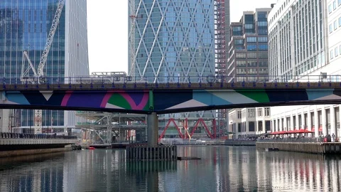 Canary Wharf DLR train Stock Footage 108248058