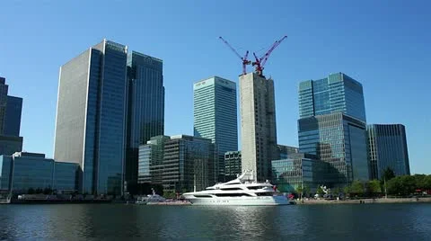Canary Wharf office blocks in Docklands London Stock Footage