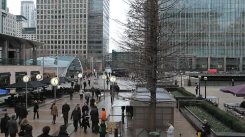 Canary Wharf Offices, Docklands, Business People, Financial Center London, UK Stock Footage