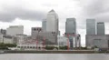 Canary Wharf Skyline Thames River London One Canada Square Office Blocks Cloudy HD Footage