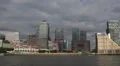 Canary Wharf Skyline Thames River London One Canada Square Busy Urban Scene City HD Footage