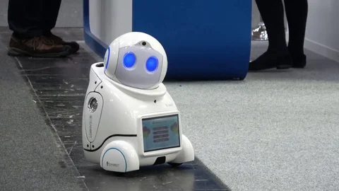 Canbot smart robot of Shenzhen Tanscorp technology company on exhibition Cebit Stock Footage 76329477