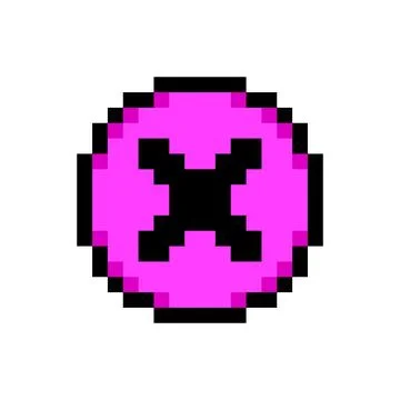 Cancel button close delete cross mark pixel art style icon pink round shape 库存插图