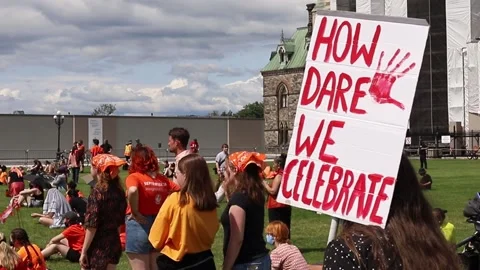 Cancel Canada day protest in Ottawa Canada on Parliament Hill in downtown Stock Footage 156628556