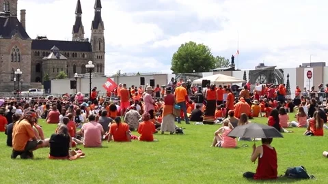 Cancel Canada day protest in Ottawa Canada on Parliament Hill in downtown Stock Footage 156628720