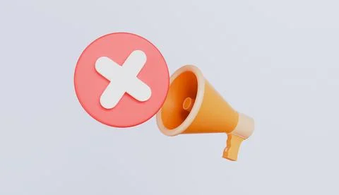 Cancel cross megaphone speaker 3d illustration isolated on pastel background Stockillustratie
