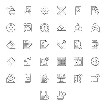 Cancel Detail Enhanced Vector Set with 32 128x128 Thin Line Icons Stock Illustration