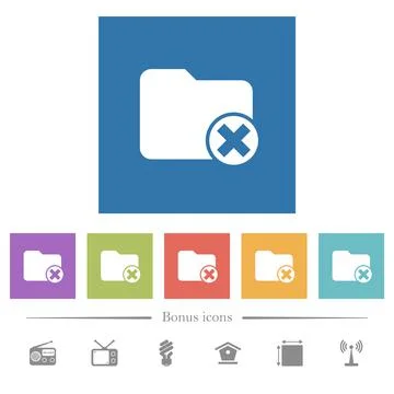 Cancel directory flat white icons in square backgrounds Stock Illustration