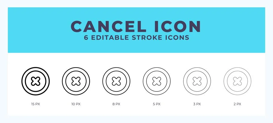 Cancel icon set with different stroke. Design elements for logo. Vector ill.. Illustrazione stock