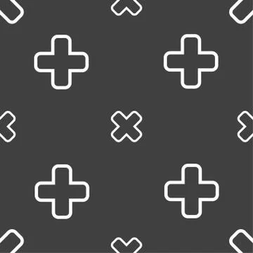 Cancel icon sign. Seamless pattern on a gray background. Vector Stock Illustration