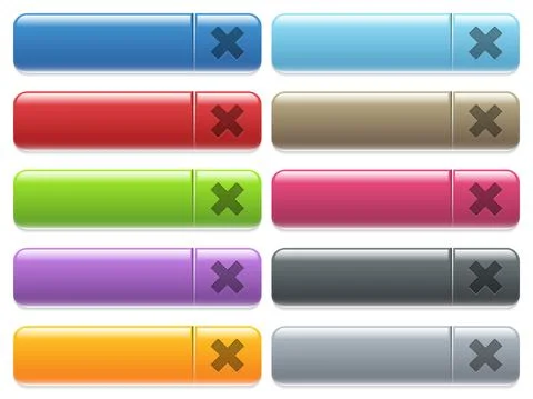Cancel icons on color glossy, rectangular menu button Stockillustratie