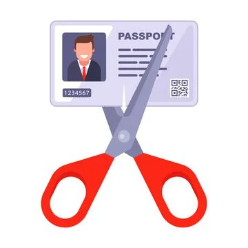 Cancel the identity document. cut the paper with scissors. Stock Illustration