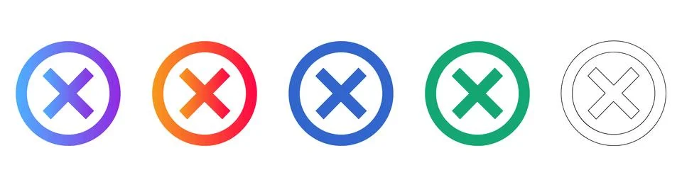 Cancel or Error Icon Set in Circular Frames Illustrazione stock