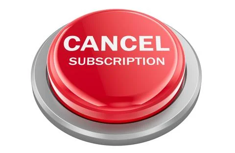 Cancel subscription red button, unsubscribe service concept. 3D rendering Stock Illustration
