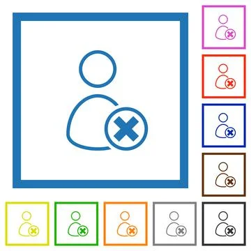 Cancel user outline flat framed icons Stock Illustration