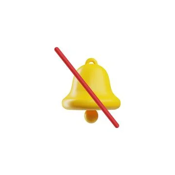 Canceled notification or reminder bell crossed out 3D vector icon, yellow Stock Illustration