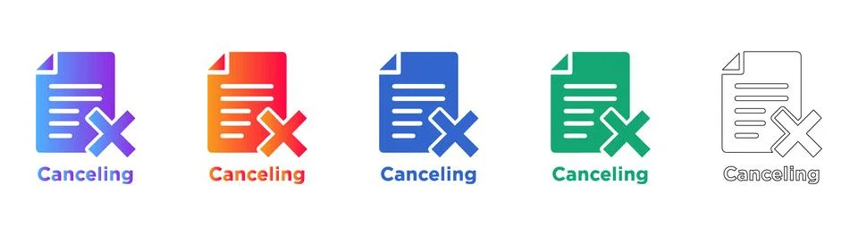 Canceling Document Error Icon Set Illustrazione stock