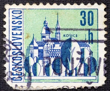 Cancelled postage stamp printed by Czechoslovakia, that shows Kosice, circa 1 Stock Photos