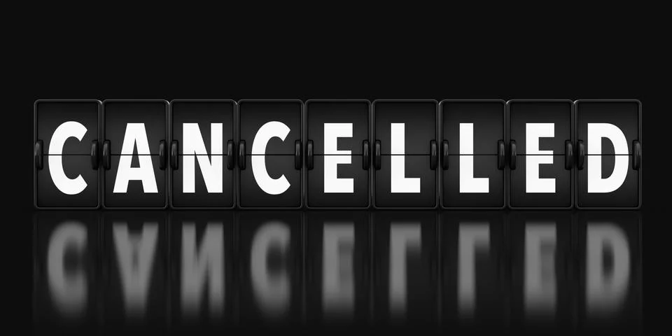 Cancelled Sign as Flip Countdown Mechanical Airport Board. 3d Rendering Stock Illustration