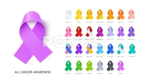 Cancer awareness ribbons realistic vector illustrations set Stock Illustration