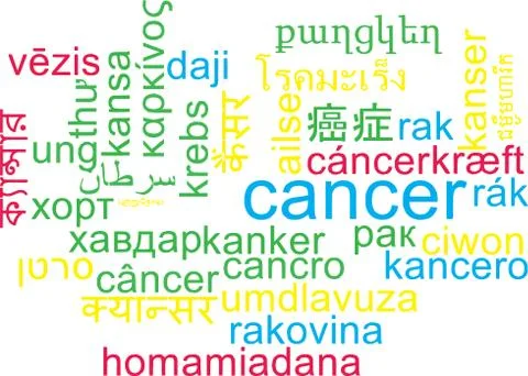 Cancer multilanguage wordcloud background concept Stock Illustration