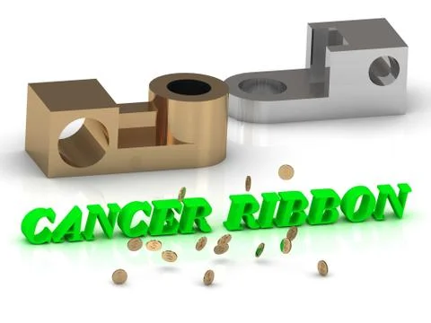 CANCER RIBBON - words of color letters and silver details and bronze details Stock Illustration
