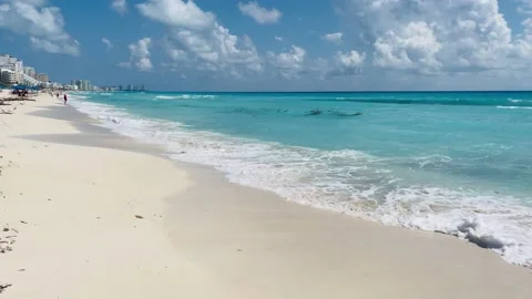 Cancun beach, light blue clear sea and white sand, sunny day, Mexico Stock Footage 212479271