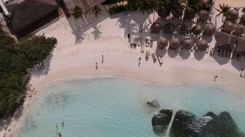 Cancun Beach Sunbathing, Relax, Ocean Waves, HD Drone Footage Stock Footage 94885681