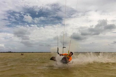 CANCUN, MEXICO - 01/30/2018: Kitesurf practice. Stock Photos
