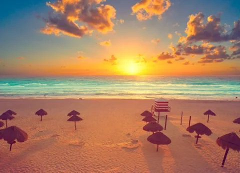 Cancun sunrise at Delfines Beach Mexico Stock Photos