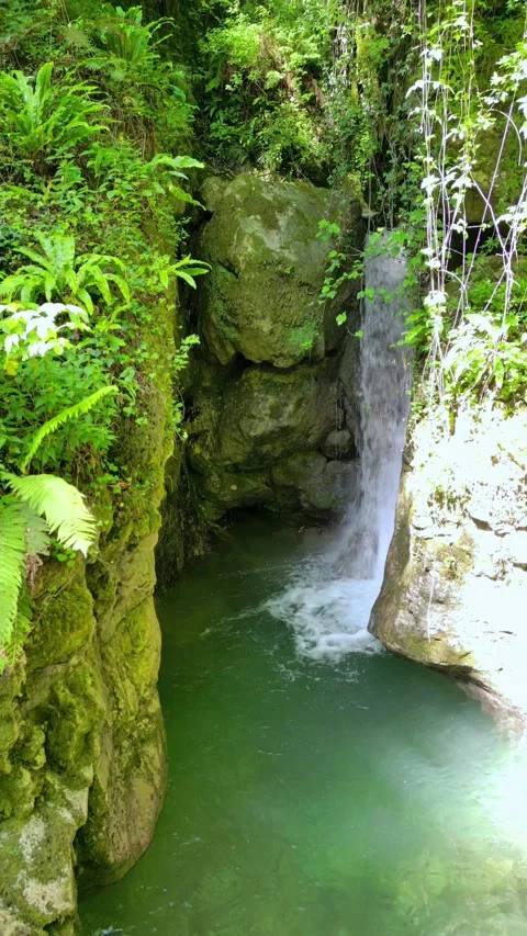 Candalla Falls Waterfall and Forest Landscape Tuscany Italy Aerial Reveal 4K Stock Footage 329054137