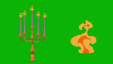 Candelabra Fire Animation – Green Screen. Elegant candle flames burning Видео 325495550