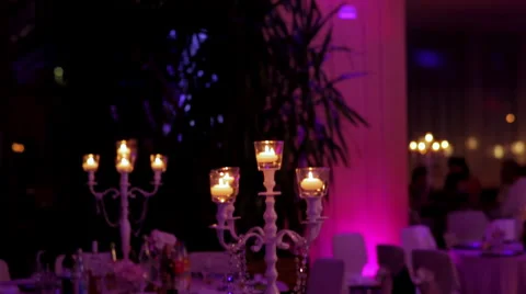 Candelabra with lighted candles in the evening in the hall Video stock 67659628