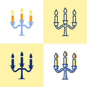 Candelabrum with candles icon set in flat and line style Illustrazione stock