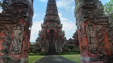 Candi Bentar Split Gate and Paduraksa Tower at Traditional Balinese Hindu Temple Stock Footage 338242821