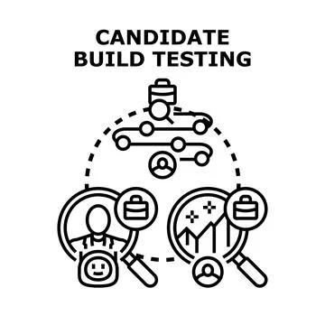 Candidate build testing process for recruitment evaluation Stockillustratie