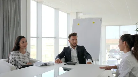candidate during job interview into larg... | Stock Video | Pond5