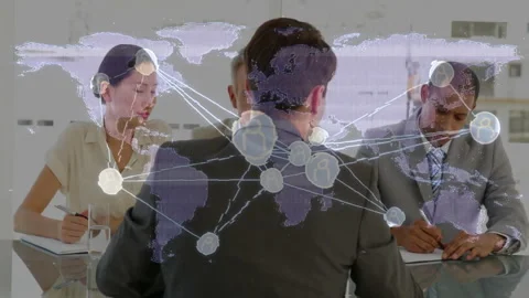 Candidate entering boardroom for interview, overlay pulsing, panel questioning, 库存影片 310993640