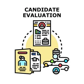 Candidate evaluation process with application documents and selection stages Stock Illustration