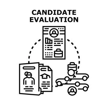 Candidate evaluation process with application documents and selection stages Stock Illustration