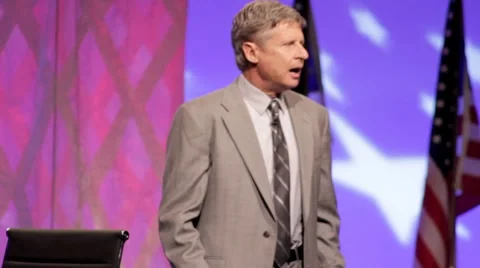 Candidate Gary Johnson speaking about the Iraq War Stock Footage 7340401