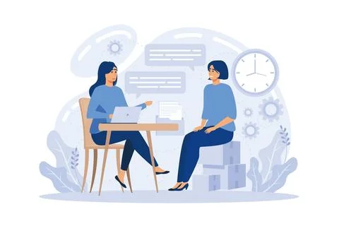 Candidate has a job interview with professional HR specialist, recruiting c.. Stock Illustration