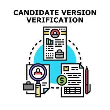 Candidate version verification process with documents and magnifier Stockillustratie