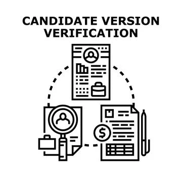Candidate version verification process with documents and magnifier Stockillustratie