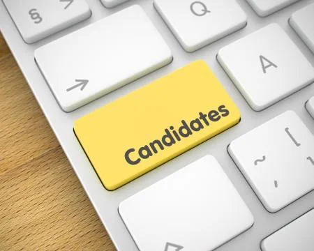 Candidates - Message on Yellow Keyboard Button. 3D. Stock Illustration